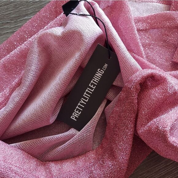 PrettyLittleThing Baby Pink Glitter Split Mini Beach Skirt - Small - Picture 6 of 7